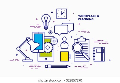 Flat Style, Thin Line Art Design. Set of application development, web site coding, information and mobile technologies vector icons and elements. Modern concept vectors collection.