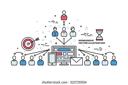 Flat Style, Thin Line Art Design. Set of application development, teamwork, web site coding, data, idea concept, information and mobile technologies vector icons and elements Modern vectors collection