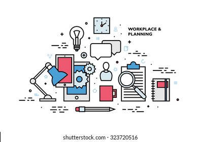 Flat Style, Thin Line Art Design. Set of application development, teamwork, web site coding, data, idea concept, information and mobile technologies vector icons and elements Modern vectors collection