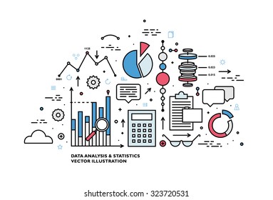 Flat Style, Thin Line Art Design. Set of application development, teamwork, web site coding, data, idea concept, information and mobile technologies vector icons and elements Modern vectors collection