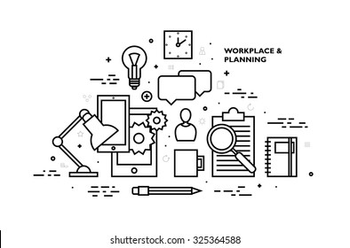 Flat Style, Thin Line Art Design. Set of application development, web site coding, information and mobile technologies vector icons and elements. Modern concept vectors collection. Black and white.