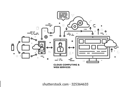 Flat Style, Thin Line Art Design. Set of application development, web site coding, information and mobile technologies vector icons and elements. Modern concept vectors collection. Black and white.