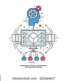 Flat Style, Thin Line Art Design. Set of application development, web site coding, information and mobile technologies vector icons and elements. Modern concept vectors collection.