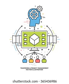 Flat Style, Thin Line Art Design. Set of application development, web site coding, information and mobile technologies vector icons and elements. Modern concept vectors collection