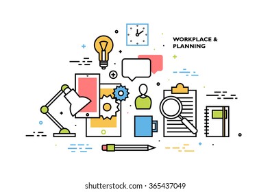 Flat Style, Thin Line Art Design. Set of application development, web site coding, information and mobile technologies vector icons and elements. Modern concept vectors collection