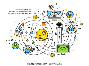 Flat Style, Thin Line Art Design. Set of application development, web site coding, information and mobile technologies vector icons and elements. Modern concept vectors collection