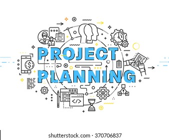 Flat Style, Thin Line Art Design. Set of application development, web site coding, information and mobile technologies vector icons and elements. Project Planning Concept vectors collection.