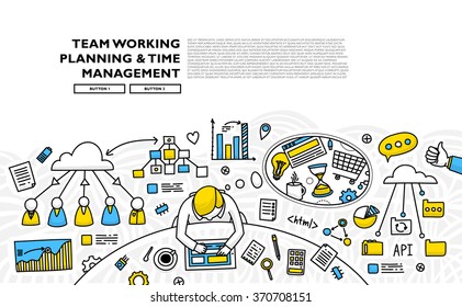 Flat Style, Thin Line Art Design. Set of application development, web site coding, information and mobile technologies vector icons and elements. Modern concept vectors collection