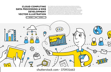 Flat Style, Thin Line Art Design. Set of application development, web site coding, information and mobile technologies vector icons and elements. Modern concept vectors collection
