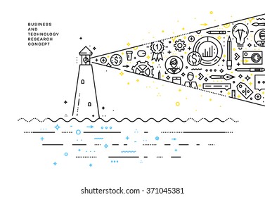 Flat Style, Thin Line Art Design. Set of application development, web site coding, information and mobile technologies vector icons and elements. Modern concept vectors collection. Lighthouse Concept.