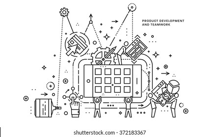 Flat Style, Thin Line Art Design. Set of application development, web site coding, information and mobile technologies vector icons and elements. Modern concept vectors collection