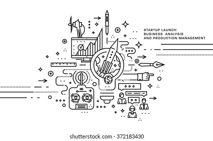 Flat Style, Thin Line Art Design. Set of application development, web site coding, information and mobile technologies vector icons and elements. Modern concept vectors collection
