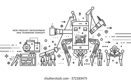 Flat Style, Thin Line Art Design. Set of application development, web site coding, information and mobile technologies vector icons and elements. Modern concept vectors collection