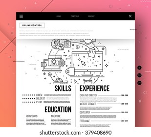 Flat Style, Thin Line Art Design. Set of application development, web site coding, information and mobile technologies vector icons and elements. Modern concept vectors collection