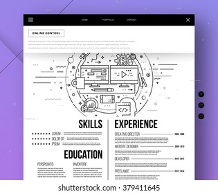 Flat Style, Thin Line Art Design. Set of application development, web site coding, information and mobile technologies vector icons and elements. Modern concept vectors collection