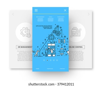 Flat Style, Thin Line Art Design. Set of application development, web site coding, information and mobile technologies vector icons and elements. Modern concept vectors collection