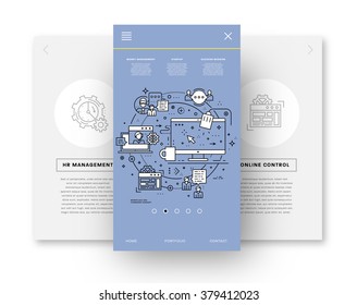 Flacher Stil, Design der schlichten Linien. Set von Anwendungsentwicklung, Web-Site-Codierung, Informationen und mobile Technologien Vektorsymbole und -elemente. Moderne Kollektion von Vektorgrafiken