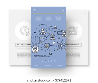 Flat Style, Thin Line Art Design. Set of application development, web site coding, information and mobile technologies vector icons and elements. Modern concept vectors collection