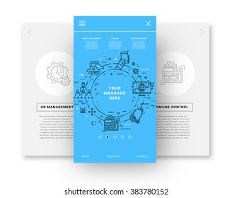 Flat Style, Thin Line Art Design. Set of application development, web site coding, information and mobile technologies vector icons and elements for landing page. Modern concept vectors collection.
