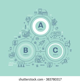 Flat Style, Thin Line Art Design. Set of application development, web site coding, information and mobile technologies vector icons and elements for landing page. Modern concept vectors collection.