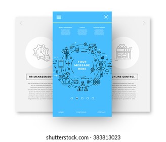 Flat Style, Thin Line Art Design. Set of application development, web site coding, information and mobile technologies vector icons and elements for landing page. Modern concept vectors collection.