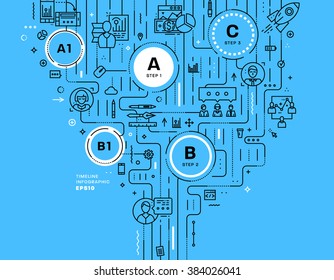 Flat Style, Thin Line Art Design. Set of application development, web site coding, information and mobile technologies vector icons and elements for landing page. Modern concept vectors collection.