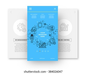 Flat Style, Thin Line Art Design. Set of application development, web site coding, information and mobile technologies vector icons and elements for landing page. Modern concept vectors collection.