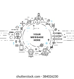 Flat Style, Thin Line Art Design. Set of application development, web site coding, information and mobile technologies vector icons and elements for landing page. Modern concept vectors collection.