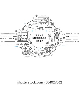 Flat Style, Thin Line Art Design. Set of application development, web site coding, information and mobile technologies vector icons and elements for landing page. Modern concept vectors collection.