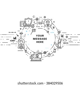  Estilo Plano, Diseño De Arte En Línea Delgada. Conjunto de elementos e iconos vectoriales de desarrollo de aplicaciones, codificación de sitios web, tecnologías de la información y móviles para la página de inicio. Colección moderna de vectores conceptuales.
