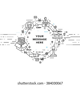Flat Style, Thin Line Art Design. Set of application development, web site coding, information and mobile technologies vector icons and elements for landing page. Modern concept vectors collection.