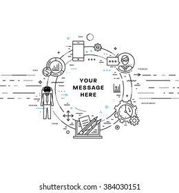 Flat Style, Thin Line Art Design. Set of application development, web site coding, information and mobile technologies vector icons and elements for landing page. Modern concept vectors collection.