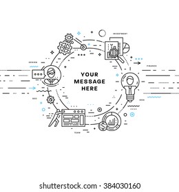 Estilo Plano, Diseño De Arte En Línea Delgada. Conjunto de elementos e iconos vectoriales de desarrollo de aplicaciones, codificación de sitios web, tecnologías de la información y móviles para la página de inicio. Colección moderna de vectores conceptuales.