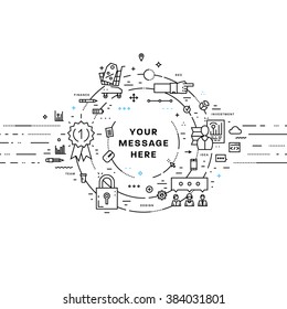 Flat Style, Thin Line Art Design. Set of application development, web site coding, information and mobile technologies vector icons and elements for landing page. Modern concept vectors collection.