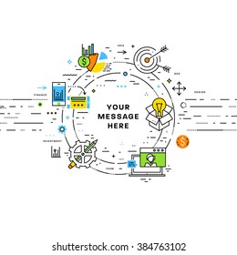 Flacher Stil, Design der schlichten Linien. Set von Anwendungsentwicklung, Web-Site-Codierung, Informationen und mobile Technologien Vektorsymbole und Elemente für die Landung Seite. Moderne Kollektion von Vektorgrafiken