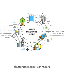 Flat Style, Thin Line Art Design. Set of application development, web site coding, information and mobile technologies vector icons and elements for landing page. Modern concept vectors collection