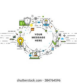 Flat Style, Thin Line Art Design. Set of application development, web site coding, information and mobile technologies vector icons and elements for landing page. Modern concept vectors collection