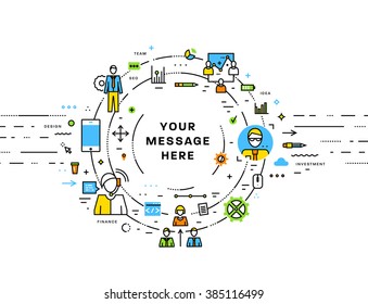 Estilo Plano, Diseño De Arte De Línea Delgada. Conjunto de elementos e iconos vectoriales de desarrollo de aplicaciones, codificación de sitios web, información y tecnologías móviles para la página de inicio. Colección moderna de vectores de concepto
