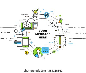 Flacher Stil, Design der schlichten Linien. Set von Anwendungsentwicklung, Web-Site-Codierung, Informationen und mobile Technologien Vektorsymbole und Elemente für die Landung Seite. Moderne Kollektion von Vektorgrafiken