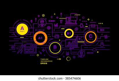 Estilo Plano, Diseño De Arte De Línea Delgada. Conjunto de elementos e iconos vectoriales de desarrollo de aplicaciones, codificación de sitios web, información y tecnologías móviles para la página de inicio. Colección moderna de vectores conceptuales.