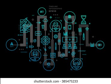 Flat Style, Thin Line Art Design. Set of application development, web site coding, information and mobile technologies vector icons and elements for landing page. Modern concept vectors collection.