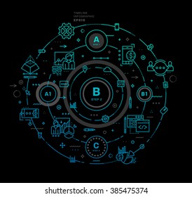 Flat Style, Thin Line Art Design. Set of application development, web site coding, information and mobile technologies vector icons and elements for landing page. Modern concept vectors collection.