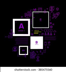 Flacher Stil, Design der schlichten Linien. Set von Anwendungsentwicklung, Web-Site-Codierung, Informationen und mobile Technologien Vektorsymbole und Elemente für die Landung Seite. Moderne Konzeptvektorkollektion.