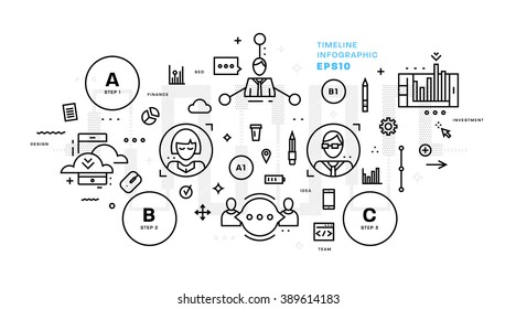 Estilo Plano, Diseño De Arte De Línea Delgada. Conjunto de elementos e iconos vectoriales de desarrollo de aplicaciones, codificación de sitios web, información y tecnologías móviles. Colección moderna de vectores de concepto