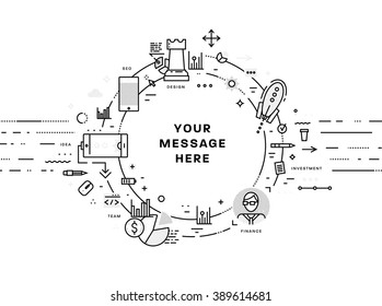 Flacher Stil, Design der schlichten Linien. Set von Anwendungsentwicklung, Web-Site-Codierung, Informationen und mobile Technologien Vektorsymbole und -elemente. Moderne Kollektion von Vektorgrafiken