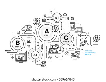 Flat Style, Thin Line Art Design. Set of application development, web site coding, information and mobile technologies vector icons and elements. Modern concept vectors collection