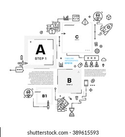 Estilo Plano, Diseño De Arte En Línea Delgada. Conjunto de elementos e iconos vectoriales de desarrollo de aplicaciones, codificación de sitios web, tecnologías de la información y móviles. Colección moderna de vectores conceptuales