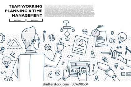 Flat Style, Thin Line Art Design. Set of application development, web site coding, information and mobile technologies vector icons and elements. Modern concept vectors collection