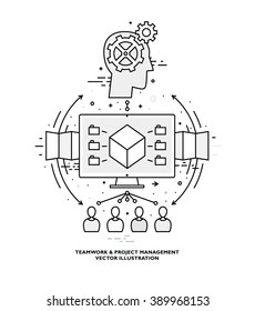 Flat Style, Thin Line Art Design. Set of application development, web site coding, information and mobile technologies vector icons and elements. Modern concept vectors collection