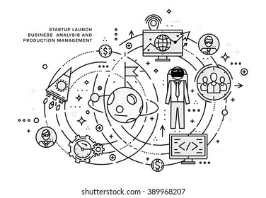 Flat Style, Thin Line Art Design. Set of application development, web site coding, information and mobile technologies vector icons and elements. Modern concept vectors collection